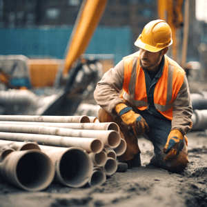 Construction worker with pipework