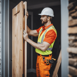 Carpenter hanging a door