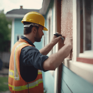 Man painting exterior house wall