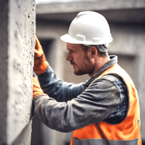 Construction worker fitting lintel
