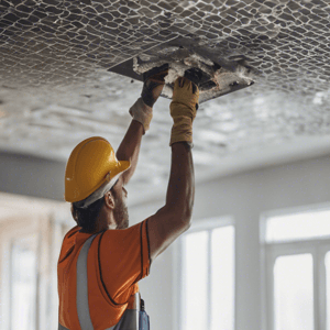 worker removing suspended ceiling