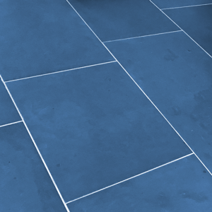 Floor of blue ceramic tiles