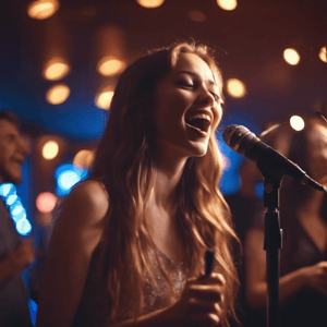 woman singing at karaoke
