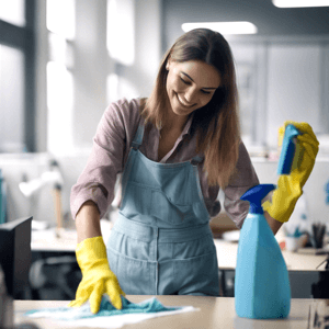 Woman cleaning office