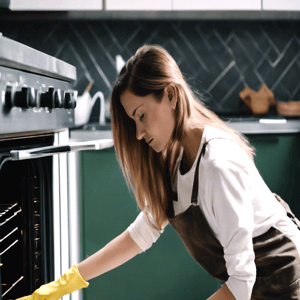 woman cleaning oven