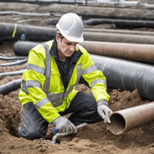 Construction worker with underground pipes